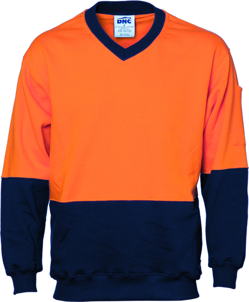 Hi Vis Two Tone Cotton Fleecy Sweat Shirt V-Neck