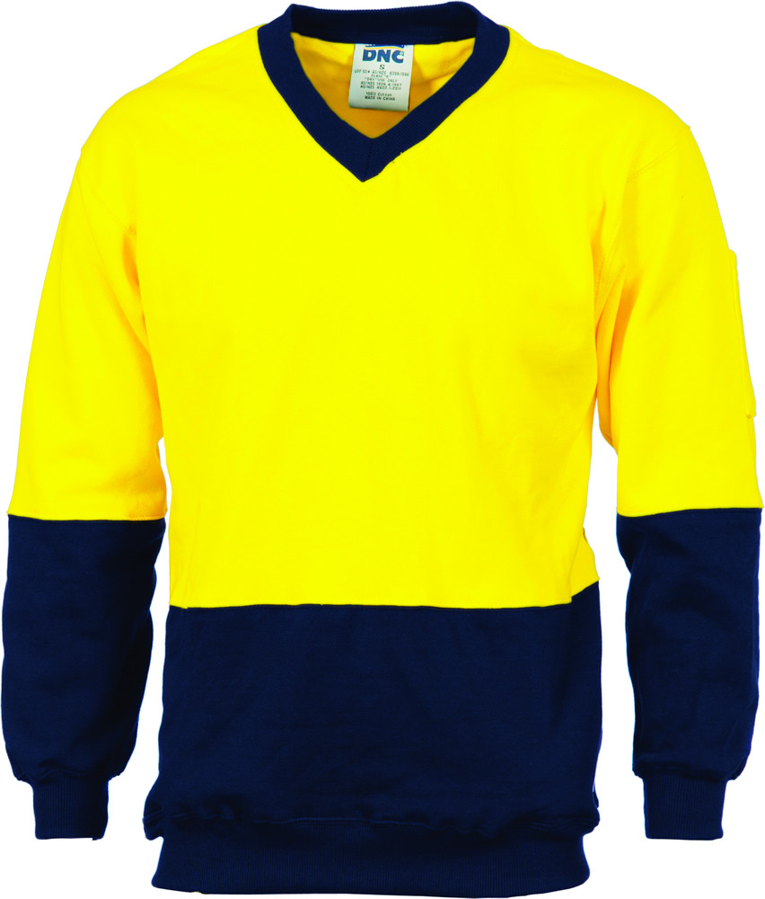 Hi Vis Two Tone Cotton Fleecy Sweat Shirt V-Neck