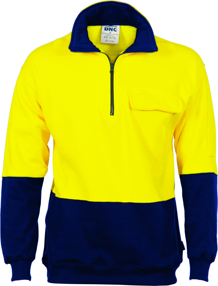 Hi Vis Two Tone 1/2 Zip Cotton Fleecy Windcheater