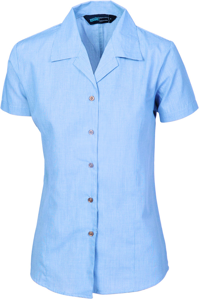 Ladies Revere Collar Mini (Check) Houndstooth B.Shirt - Short Sleeve