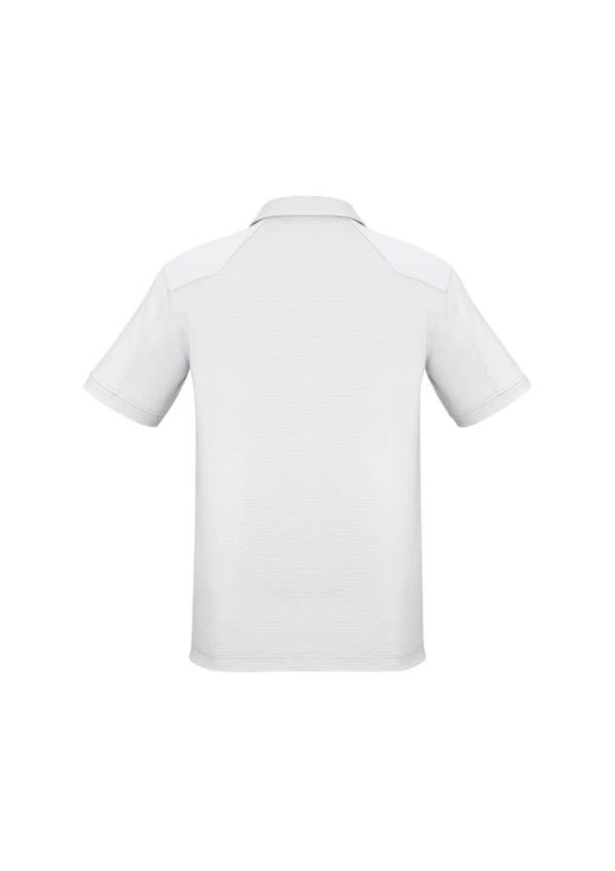 A plain grey men's short sleeve polo shirt with a collar, featuring a logo on the front.
