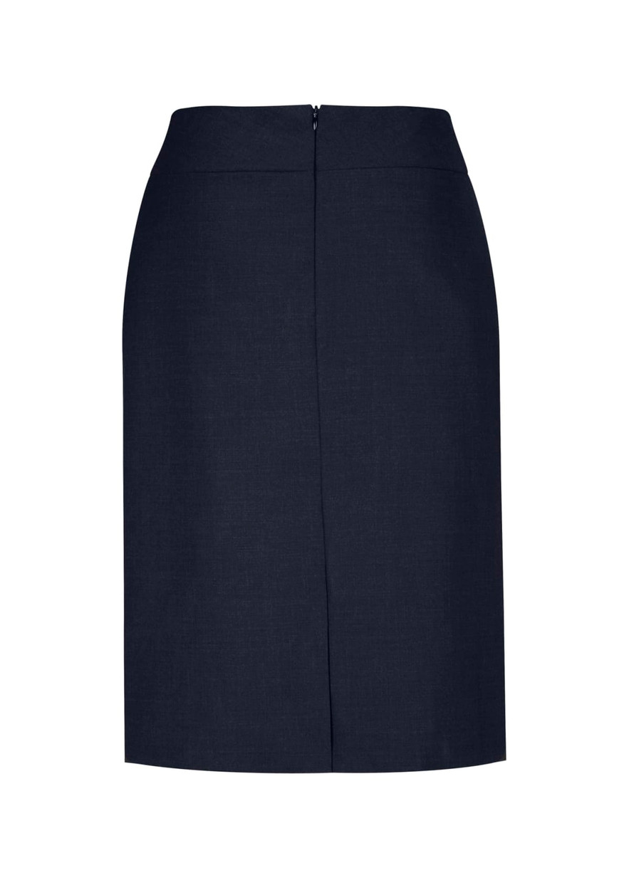 A dark navy lined skirt featuring a zip closure at the back, with a relaxed fit design.