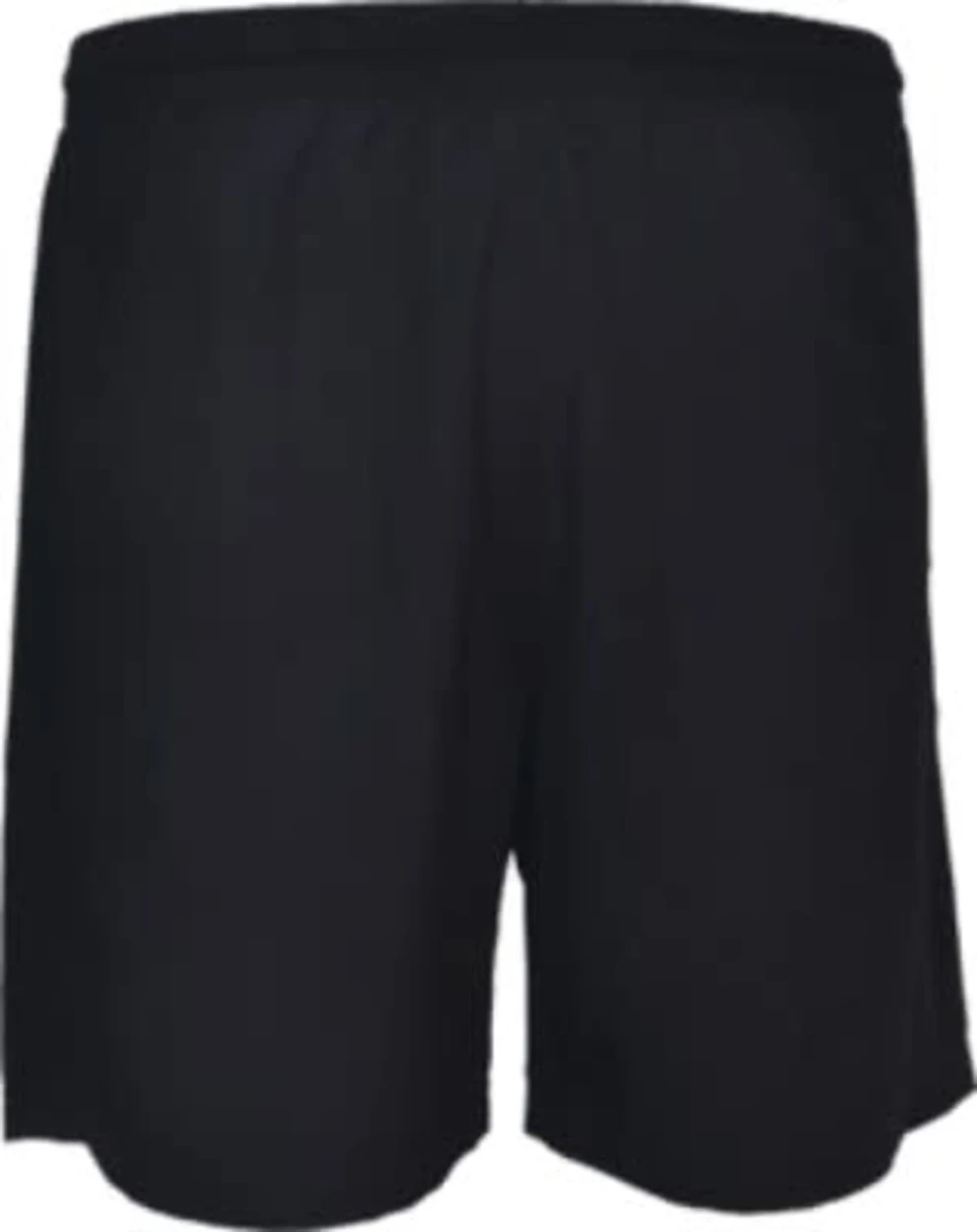 Black woven running shorts for kids, featuring an elastic waistband and a logo. Suitable for sports activities.
