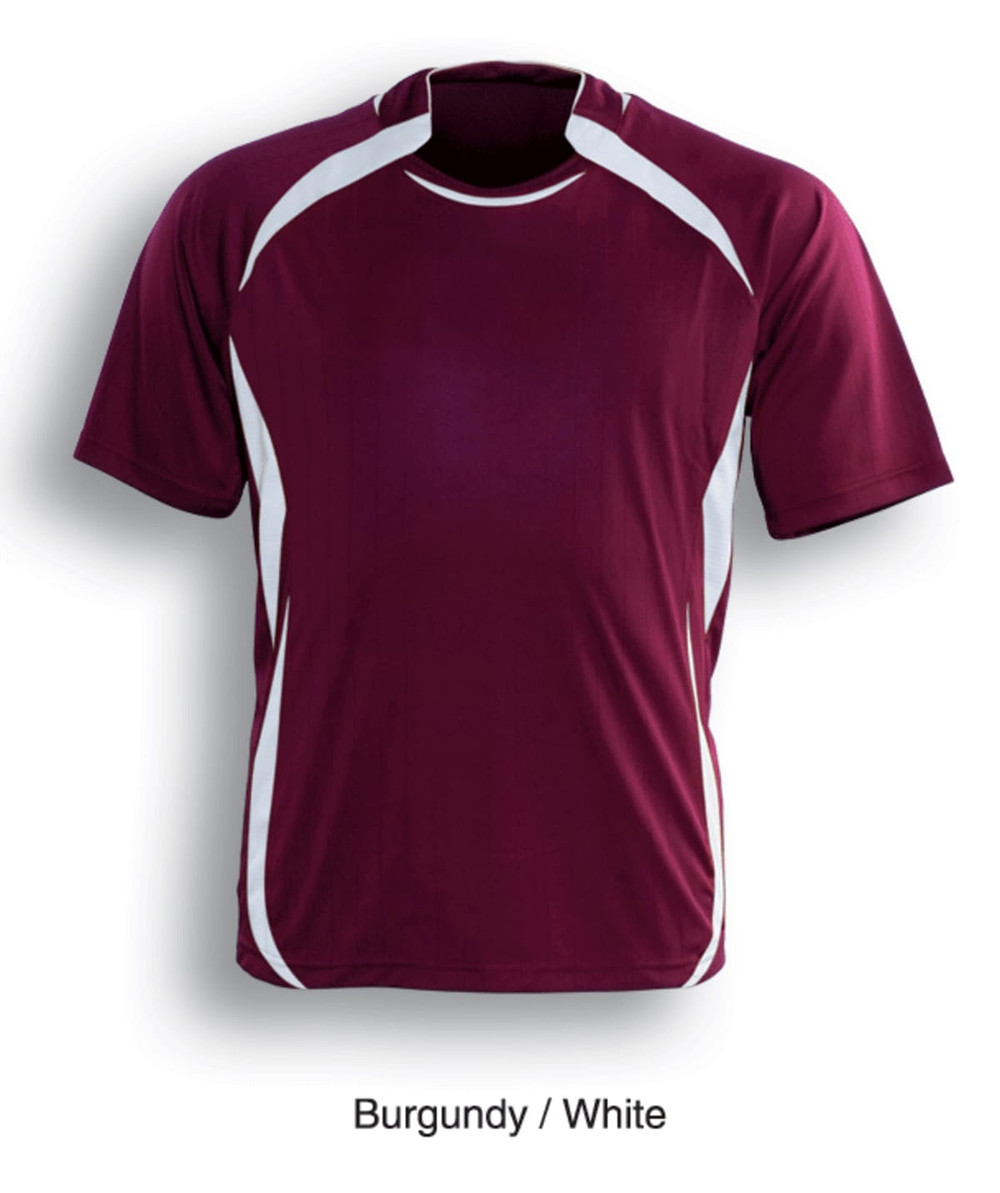 A burgundy sports jersey with white accents and a logo. It features a short-sleeve design and a classic fit.