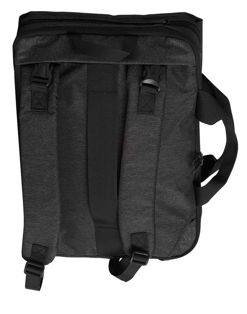 A Utility Heather Laptop Bag in dark grey with adjustable straps and top handle. Features a sleek, minimalist design.