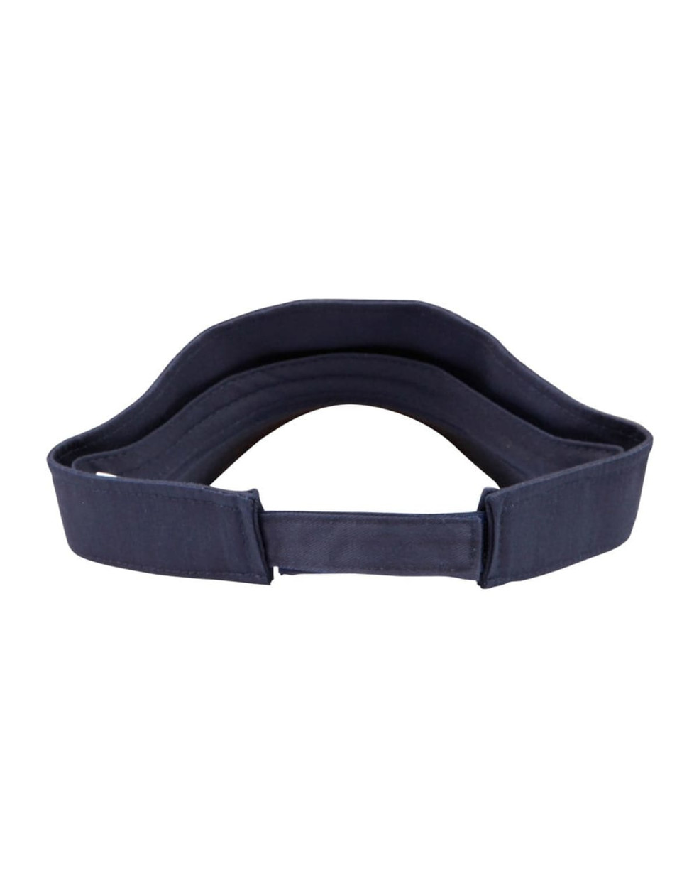 A navy blue sandwich visor with a curved brim and adjustable band. It has a logo on the side.