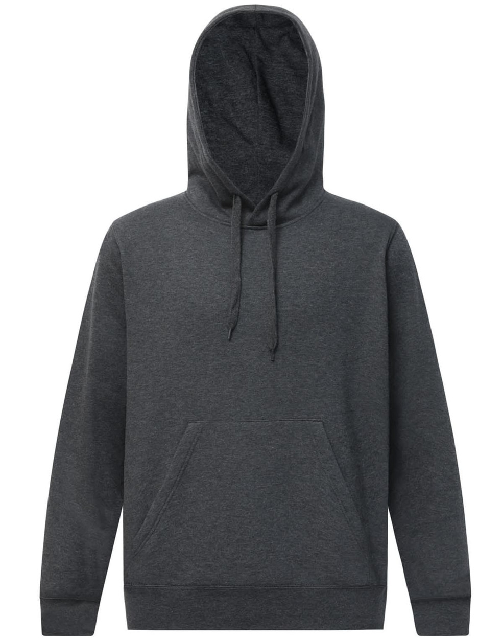 A grey adult's close front contrast fleece hoodie with a hood and a front pocket, featuring a logo.
