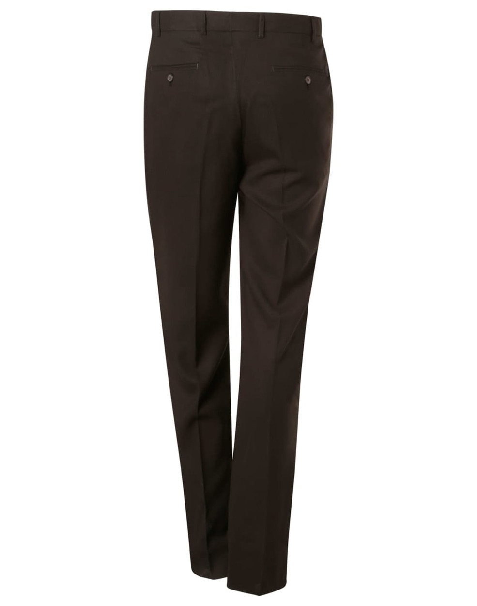 Men's polyviscose stretch pants in dark brown, featuring a tailored fit and pockets at the back.