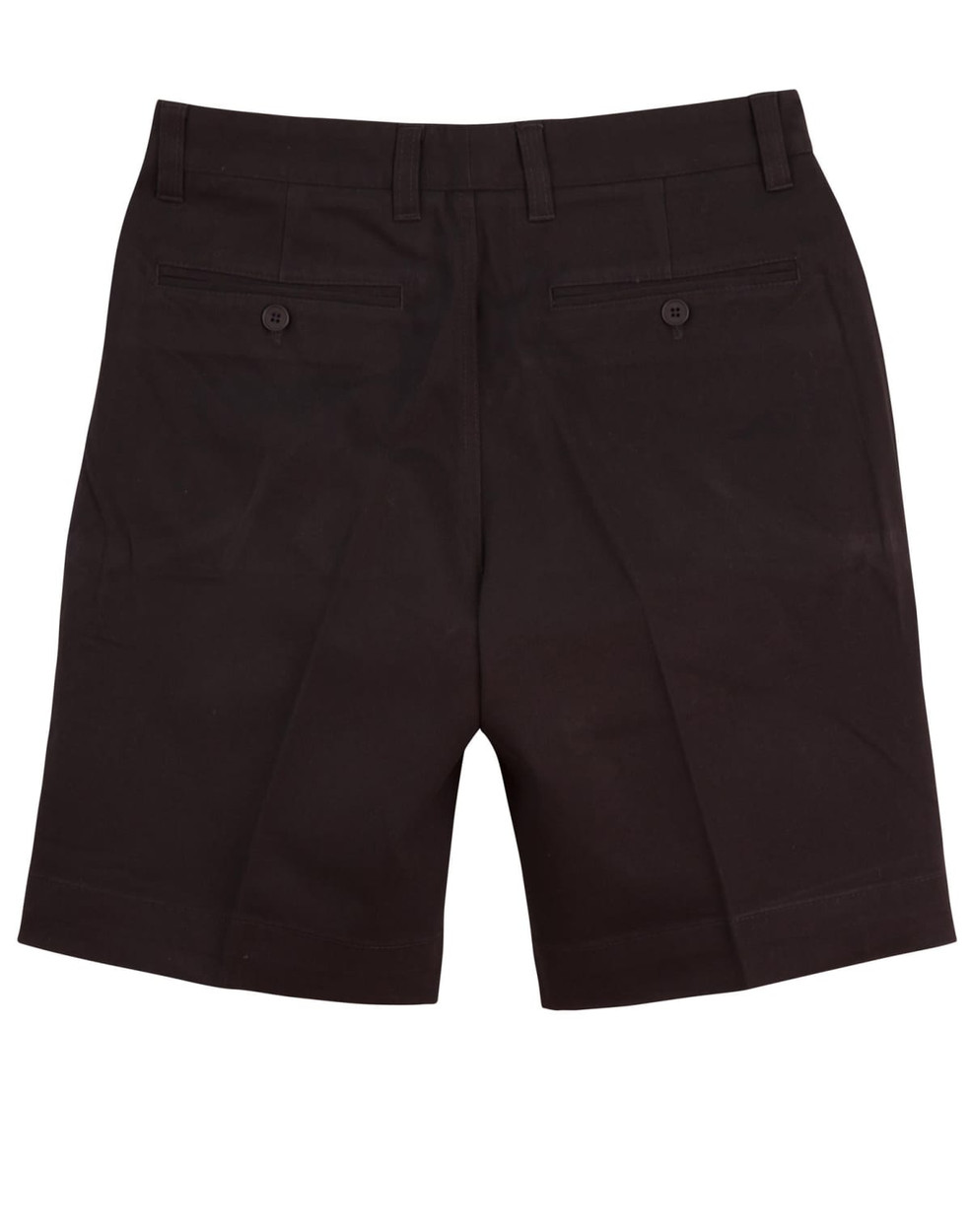 Black men's chino shorts with a classic design, featuring two back pockets and a logo.