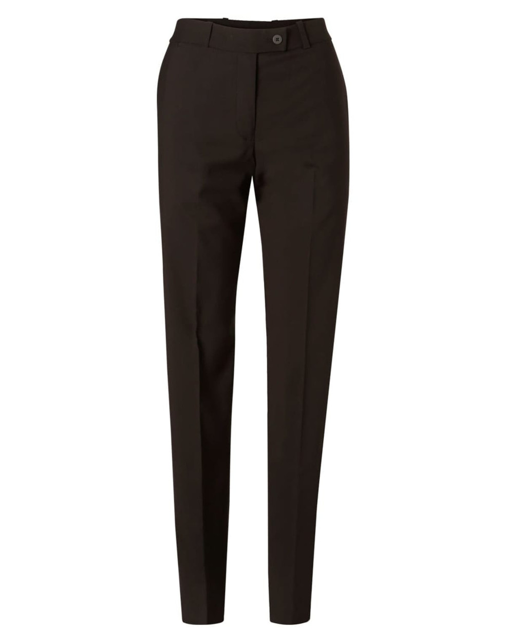 Women's black Flexi Waist Utility Pants in a poly/viscose stretch fabric, featuring a slim fit and waistband button detail.