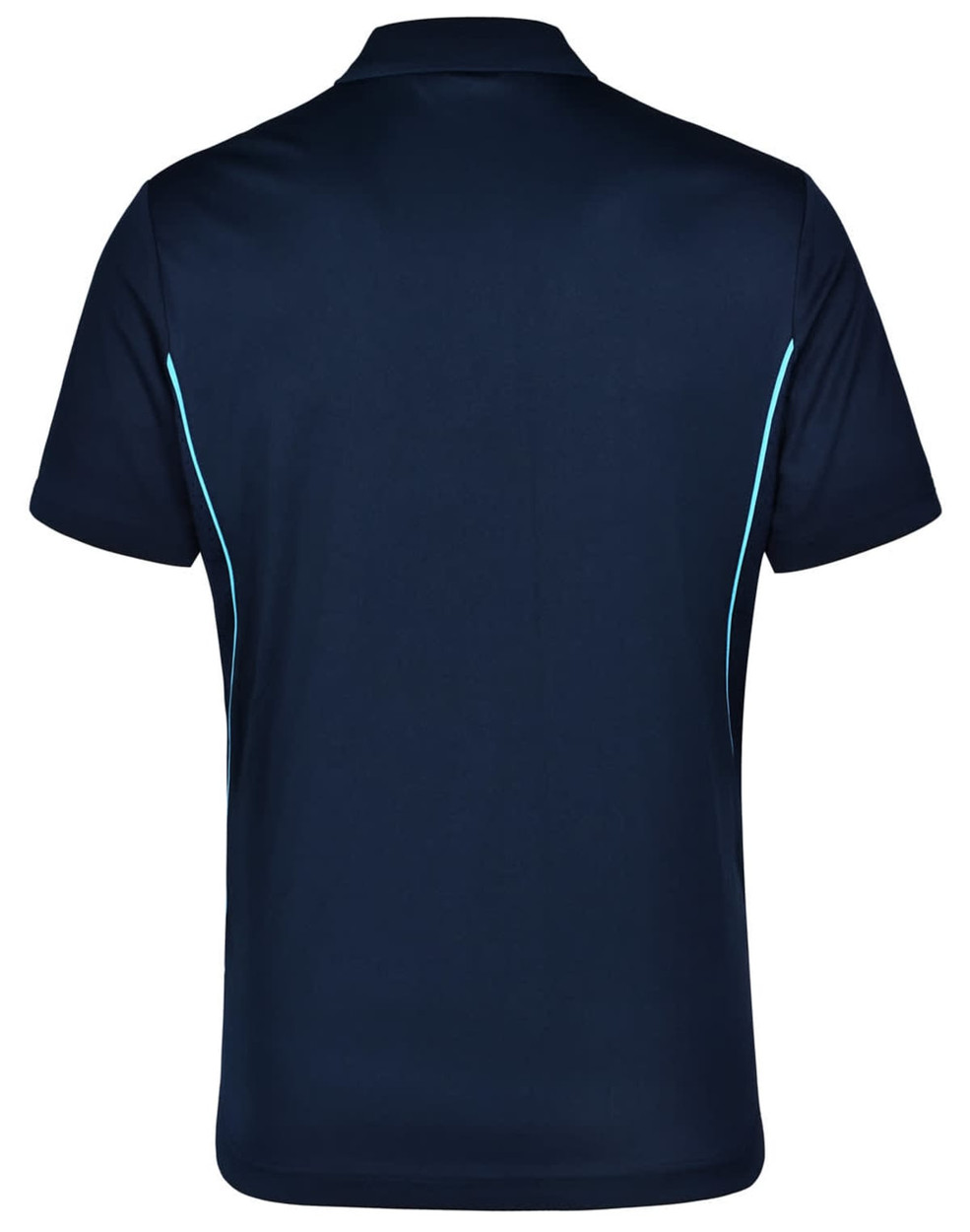 A navy blue men's polo shirt featuring contrast detailing and a logo. The shirt has a short-sleeve design.