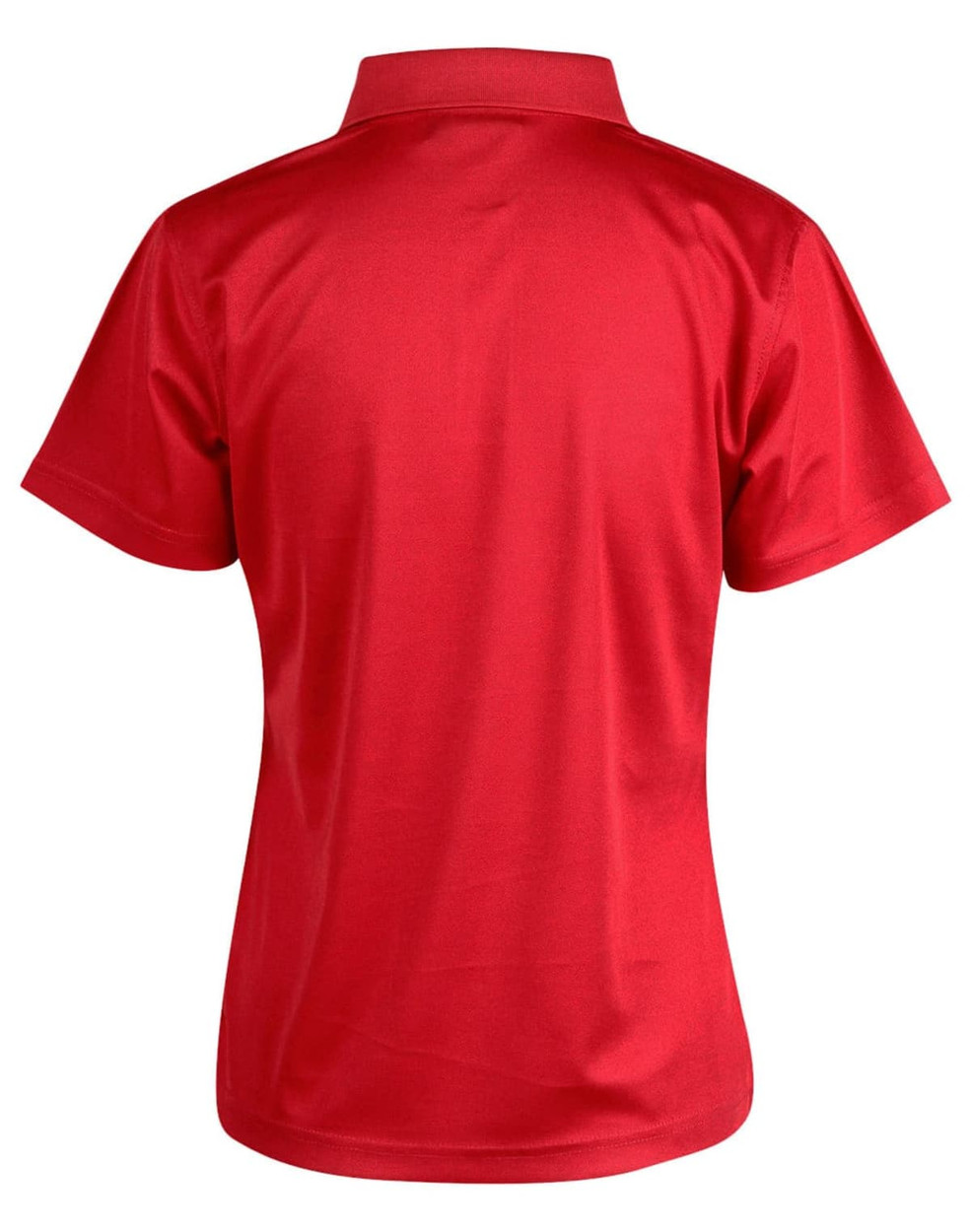 A red Kids' Cooldry Pique Solid Colour short sleeve polo shirt featuring a collar and a logo.
