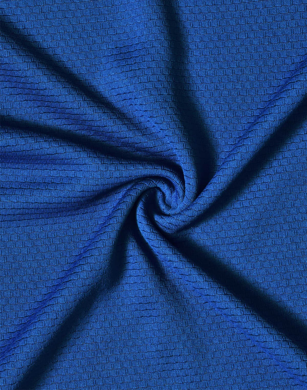 A blue bamboo charcoal fabric with a textured surface, ideal for polo shirts. Features a logo.