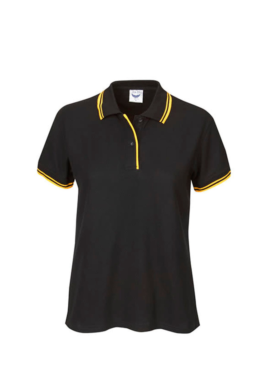 Ladies Pique Polo with Striped Collar and Cuff