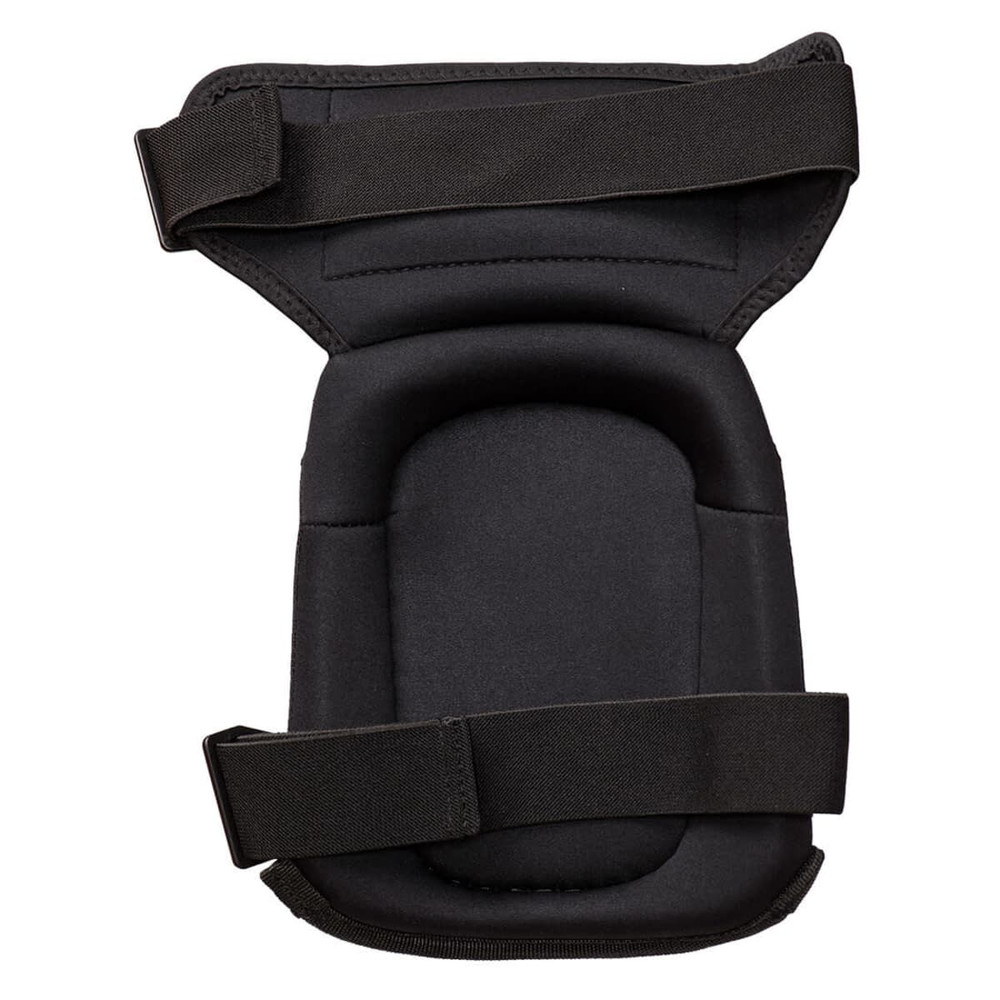 A black thigh-supported knee pad with adjustable straps for secure fitting. The product features soft padding for comfort.