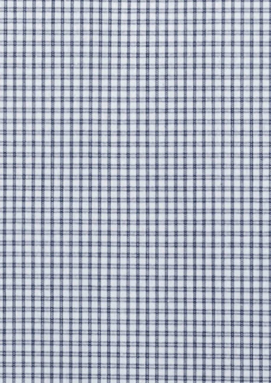 A checked fabric pattern in navy and white, suitable for a tailored long sleeve shirt.