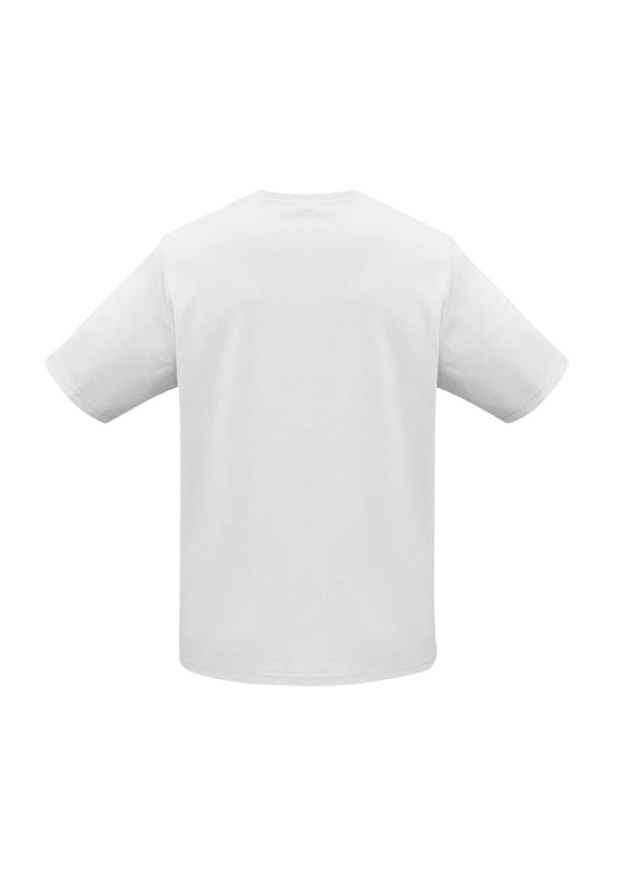A plain white short sleeve tee with a relaxed fit and no visible branding.