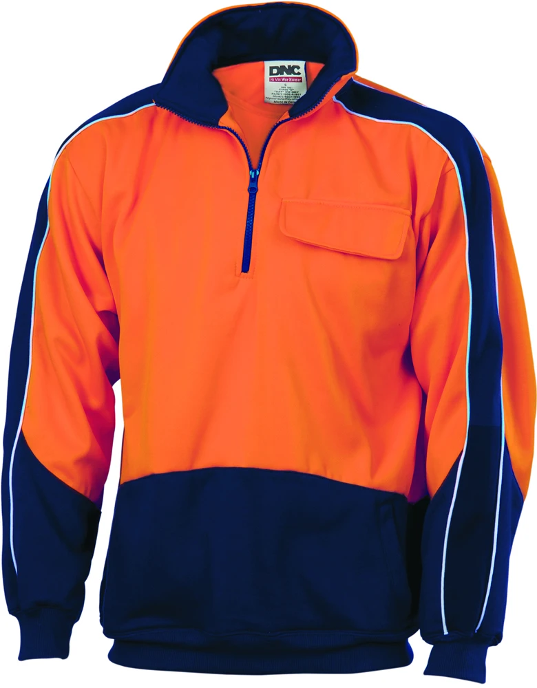 Hi Vis Two Tone 1/2 Zip Hi-Neck Panel Fleecy Windcheater