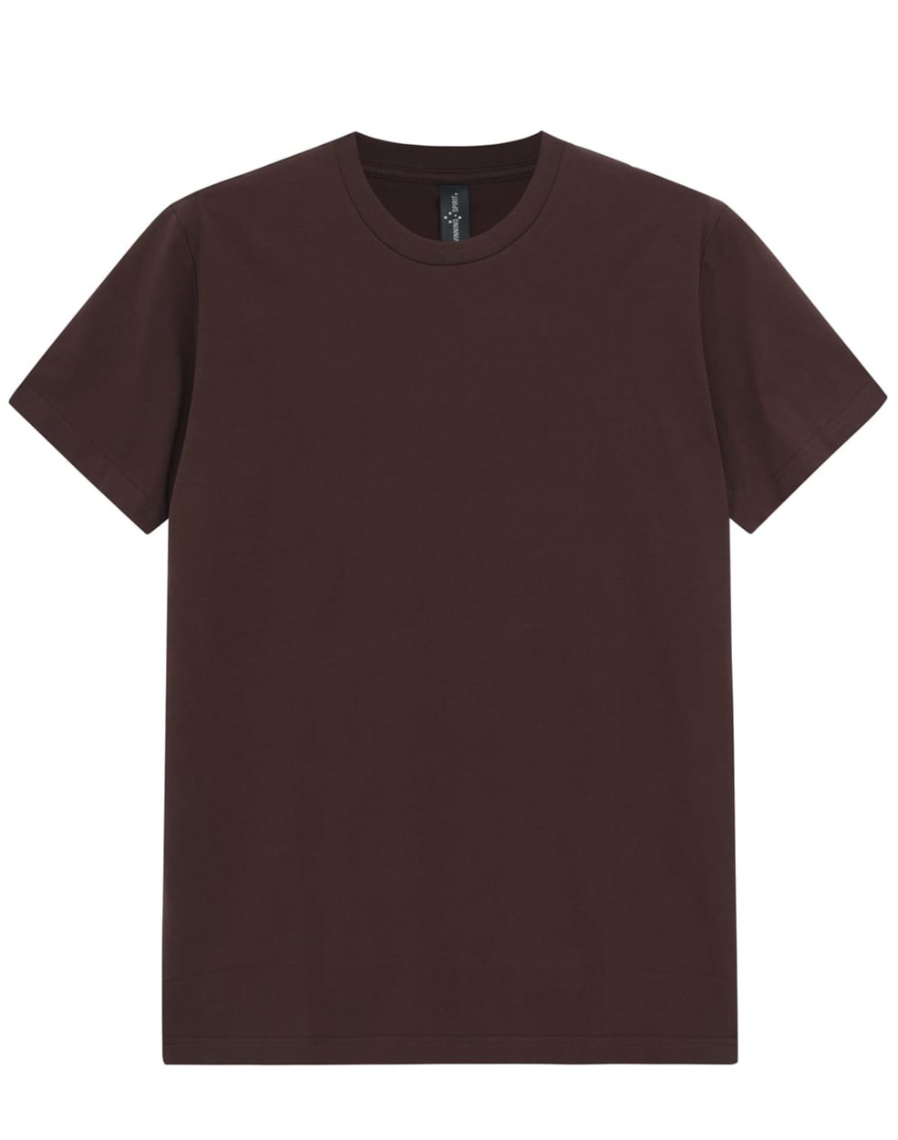 A maroon premium cotton t-shirt with a classic crew neck and short sleeves, featuring a logo.
