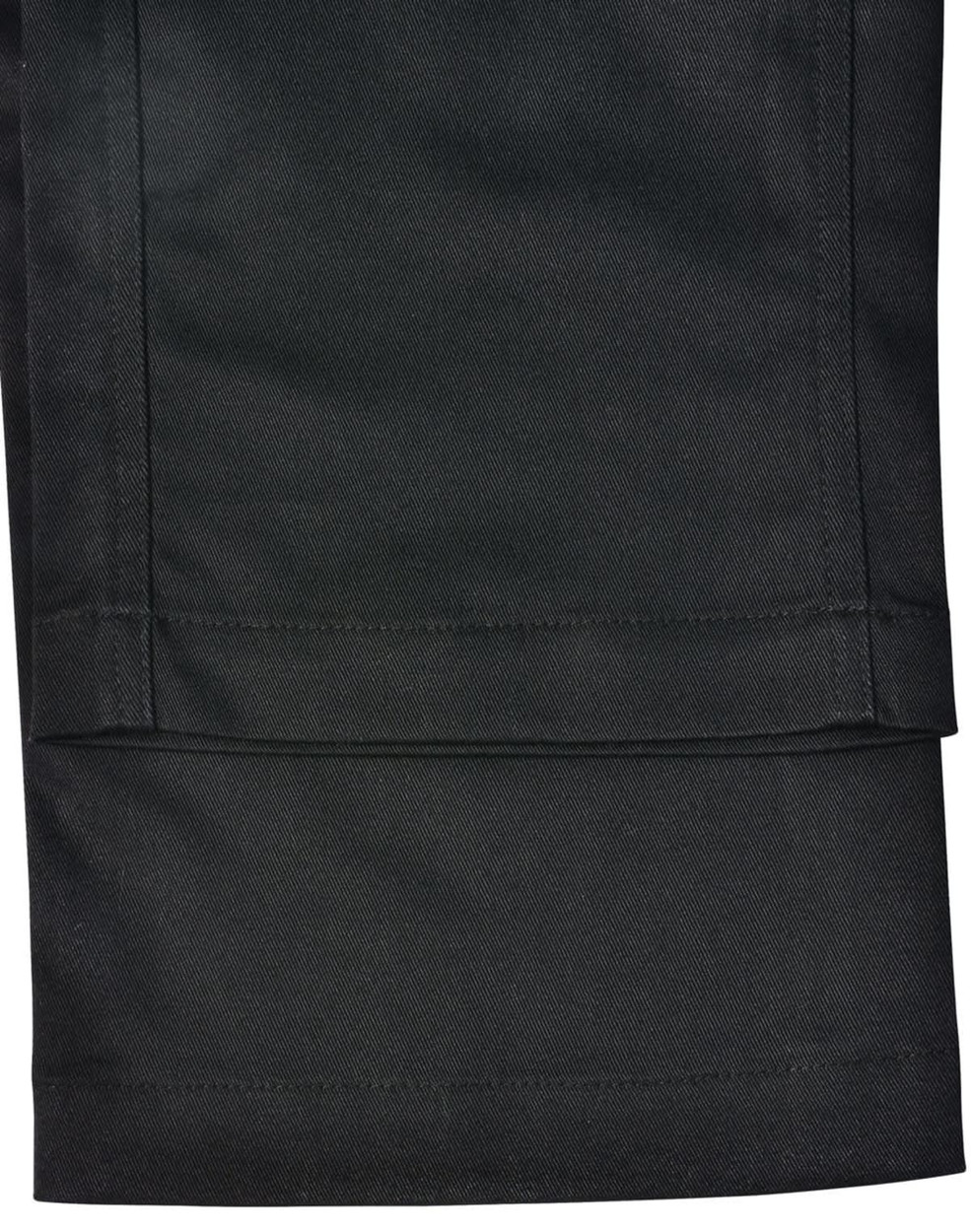 Unisex utility stretch cargo work pants in black with a straight cut and pocket detailing. Features a logo.