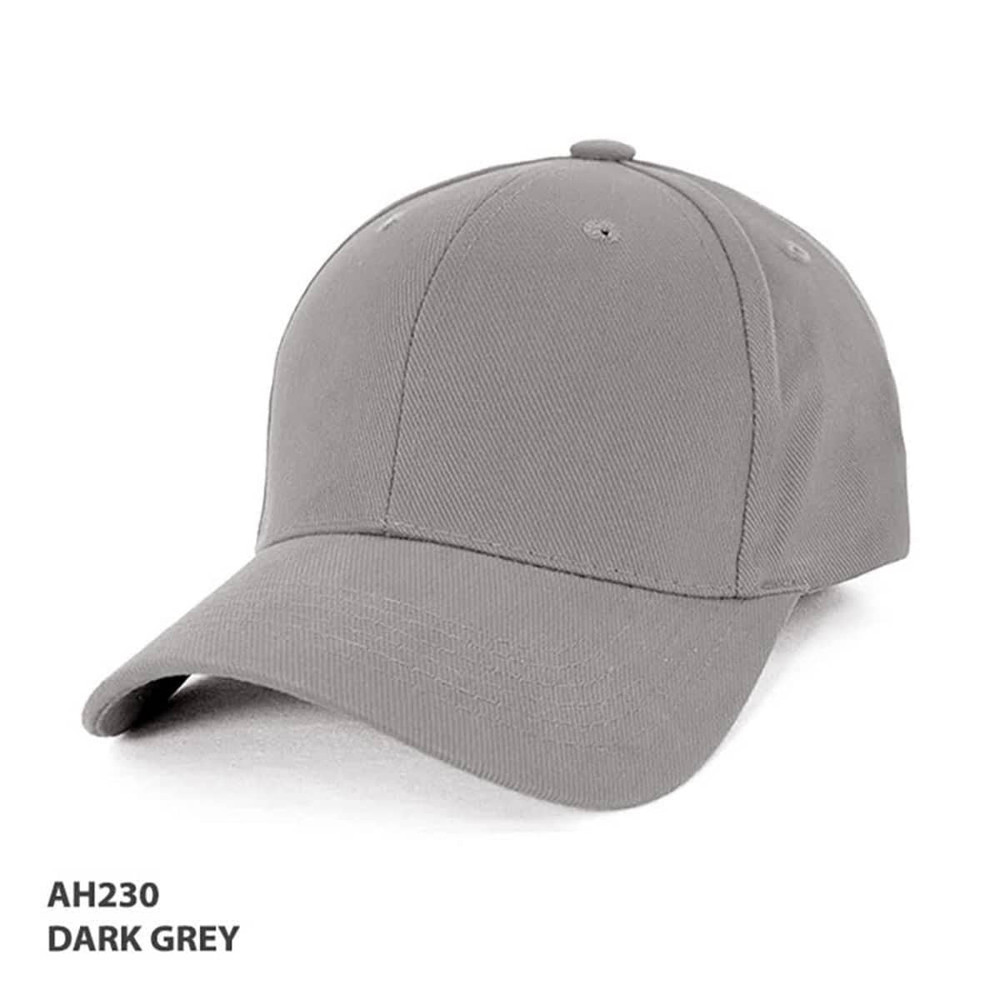 A dark grey heavy brushed cotton cap with a curved brim and a logo on the front.