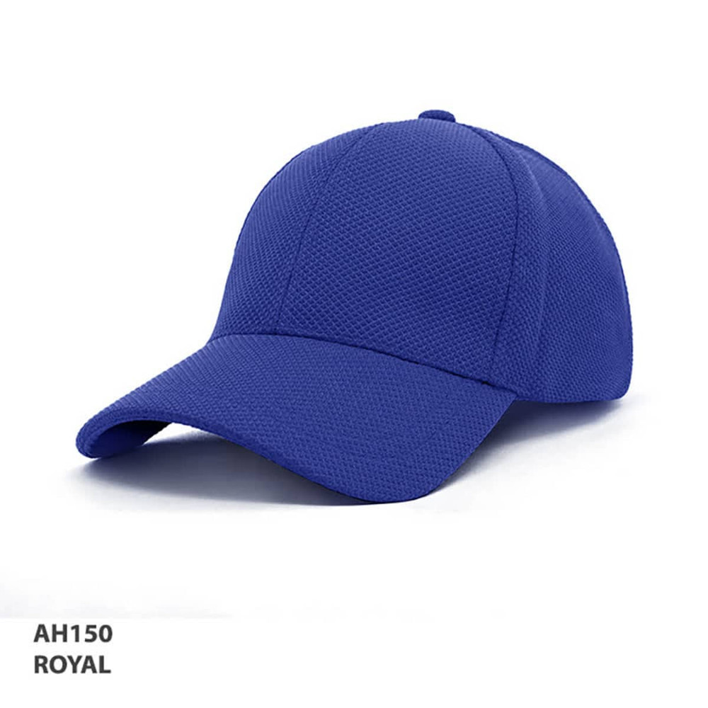 A royal blue cap featuring a mesh design and a branded logo.