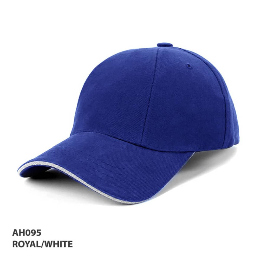 A royal blue cap with a white trim and an embroidered logo.