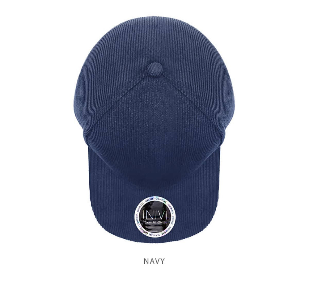 A navy cap featuring a structured design and a circular logo on the front. Made from 100% cotton cord.