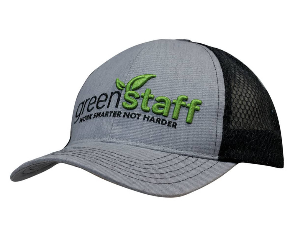 A cap in light grey with a honeycomb mesh design and an embroidered logo on the front.