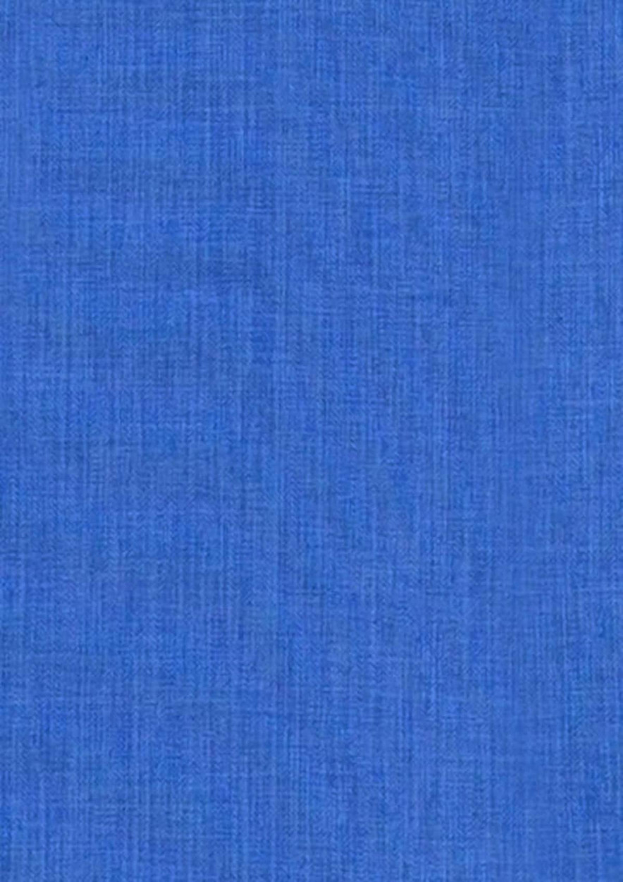 A textured fabric in a calming shade of blue, suitable for a women's shirt. Features a logo.