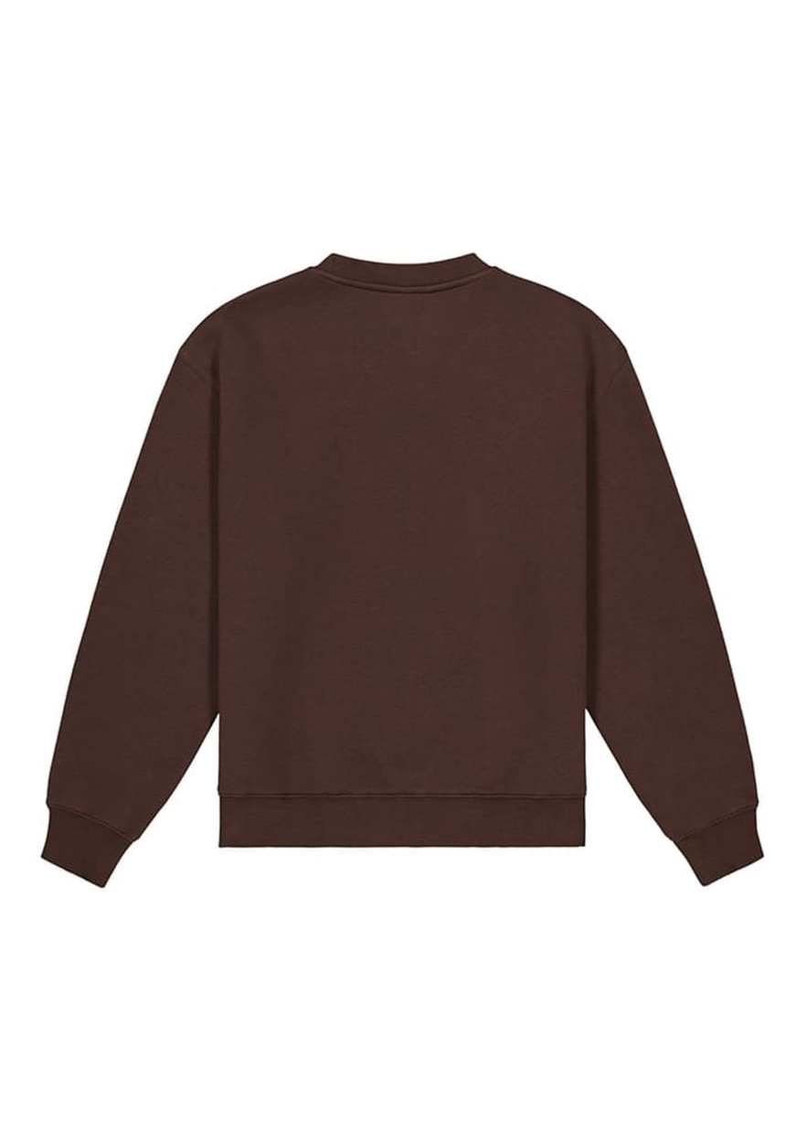 A brown women's crew sweatshirt with a simple design, featuring long sleeves and a crew neck.