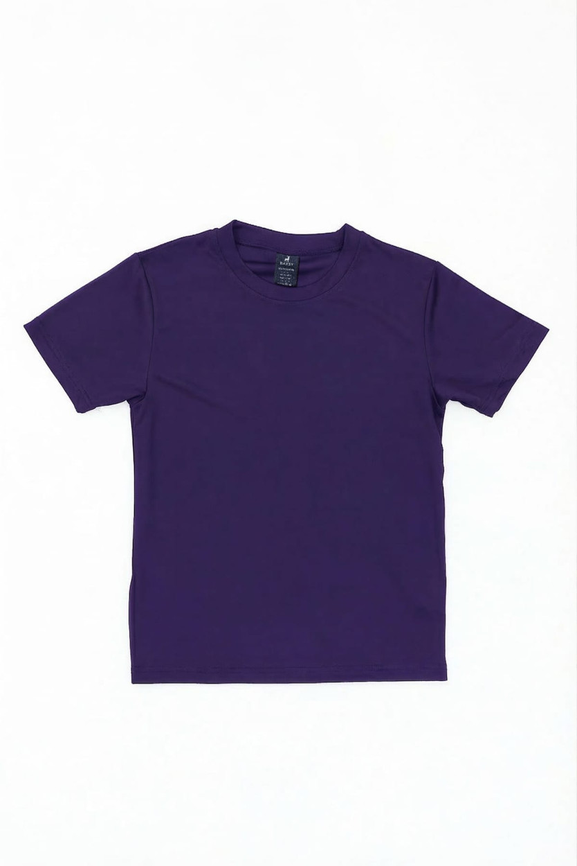 A purple youth core tee featuring a round neck and short sleeves. The shirt has a brand logo on the label.