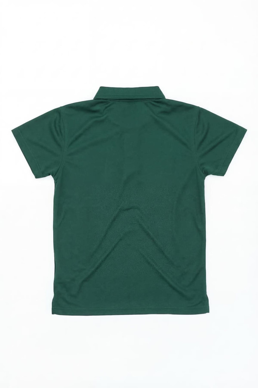 A green Youth Core Polo shirt with a collar and short sleeves, featuring a logo on the side.