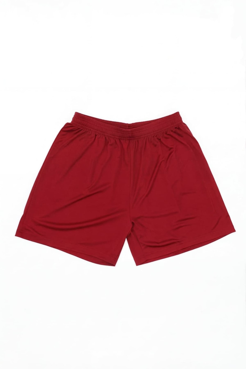 A pair of red sports shorts with an elastic waistband and no visible pockets. The shorts have a simple design and branding.