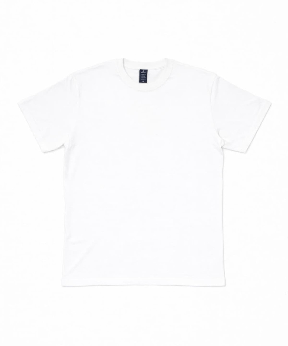 A plain white t-shirt featuring a crew neckline and short sleeves, with a label inside and no graphics.