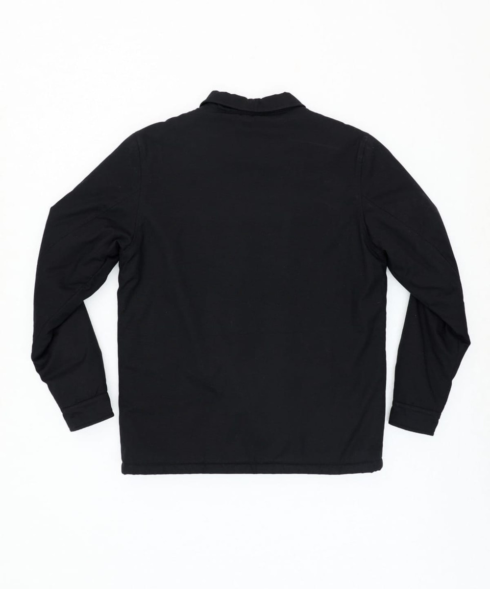 A black soft shell jacket with long sleeves and a collar, featuring a logo.