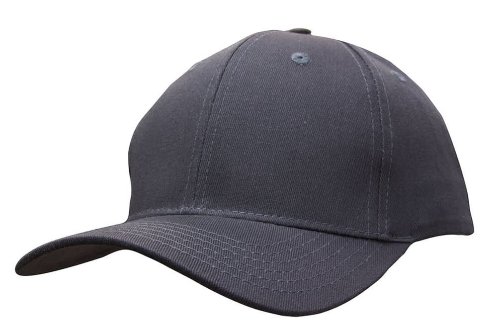 A grey cotton twill cap with a buckle, featuring a curved brim and a simple logo.