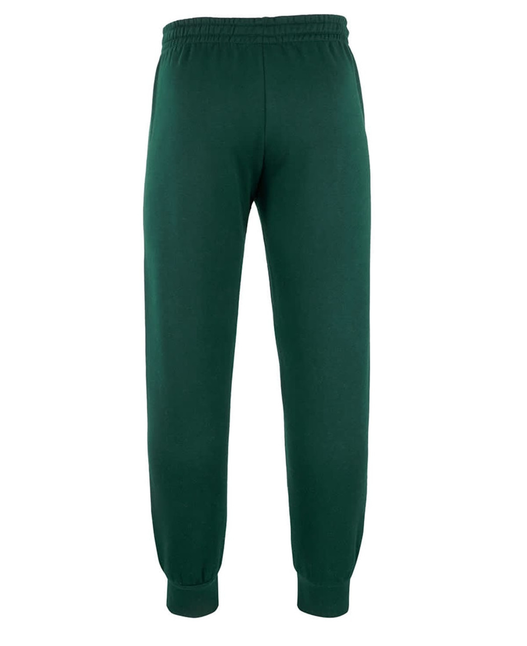 Green track pants featuring an elastic waistband and cuffs, with a plain design and a brand logo.