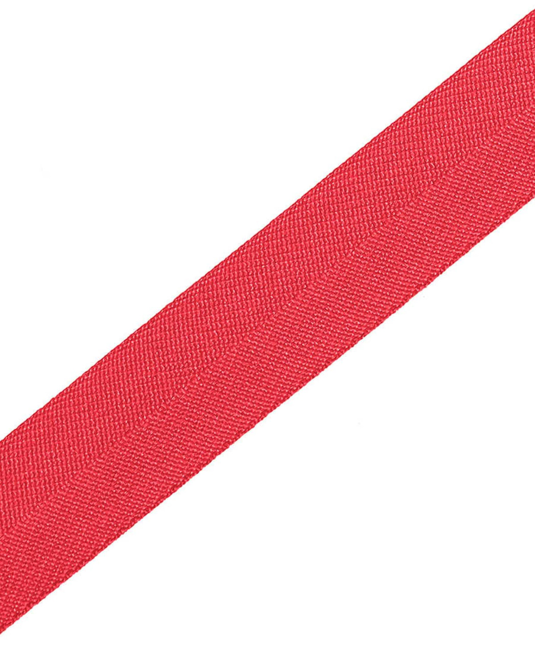 A red cross back apron strap made from durable material, featuring a smooth texture and a logo.