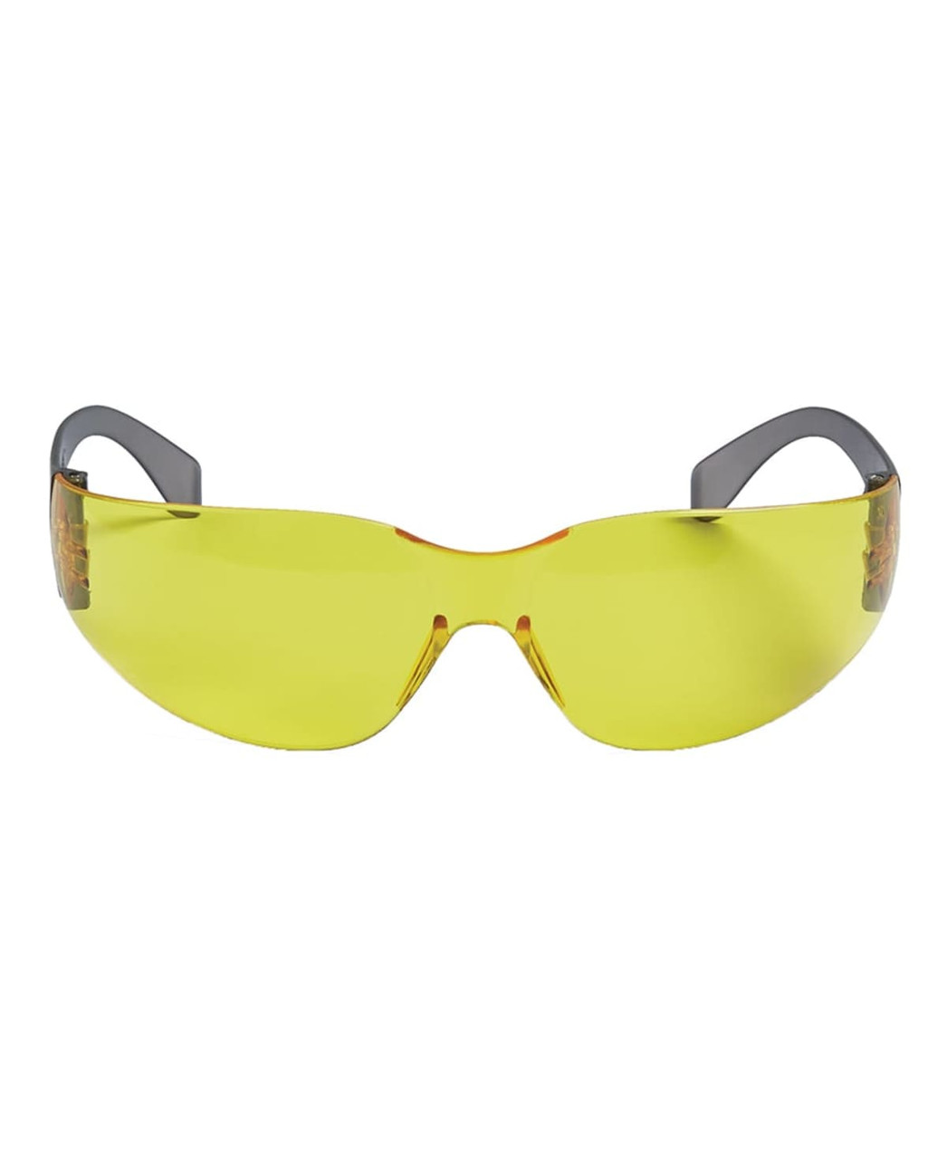 A pair of yellow sunglasses with grey arms and a logo on the side, ideal for leisure and outdoor activities.
