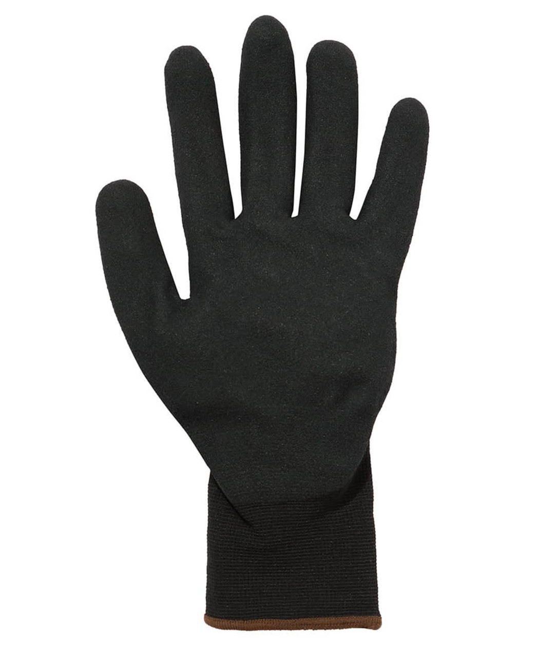 A black nitrile glove with a breathable design, featuring a fitted wrist and smooth surface.