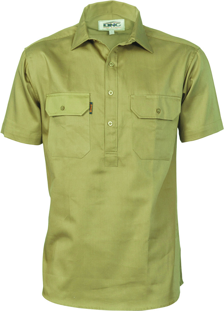 Cotton Drill Close Front Work Shirt - Short Sleeve