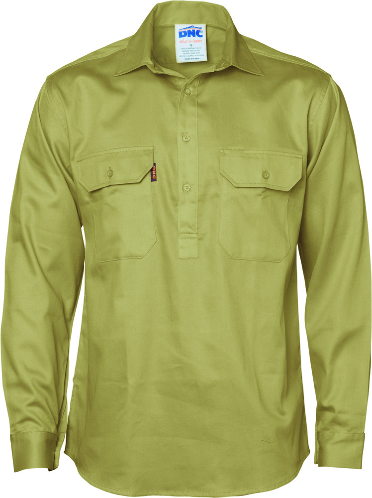 Closed Front Long Sleeve Cotton Drill Shirt