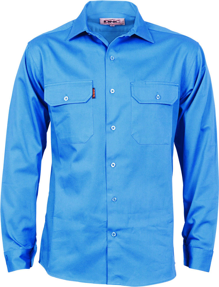 Cotton Drill Work Shirt With Gusset Sleeve - Long Sleeve