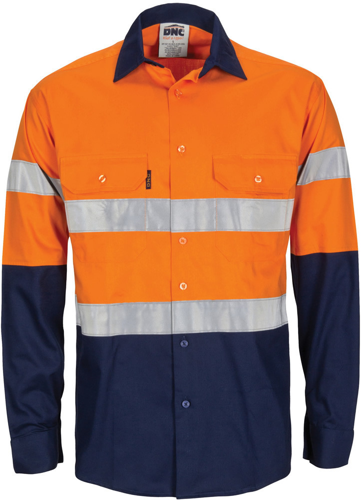 Hi Vis R/W Cool-Breeze T2 Vertical Vented Cotton Shirt with Gusset Sleeves Generic R/Tape - Long Sleeve