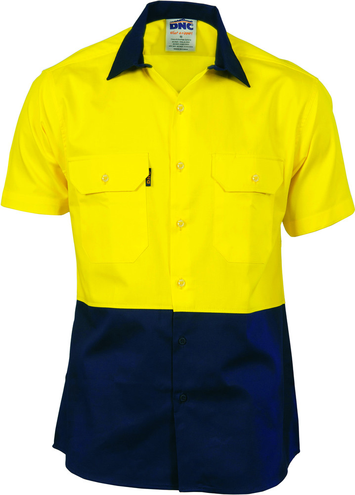 Hi Vis Two Tone Cotton Drill Shirt - Short Sleeve
