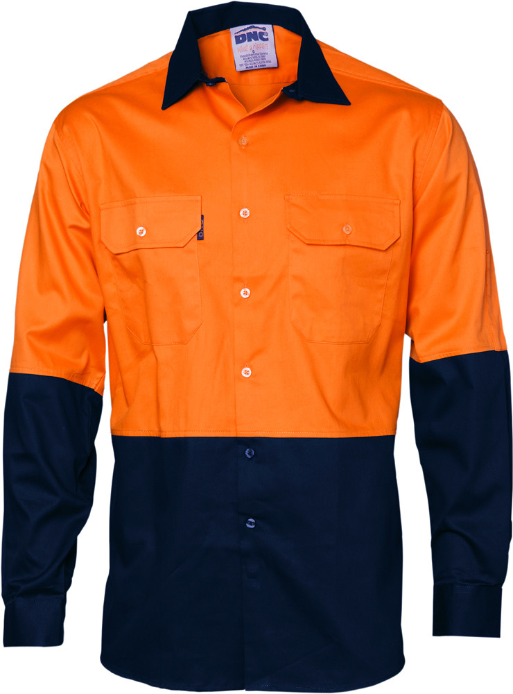 Hi Vis Two Tone Cotton Drill Shirt - Long Sleeve