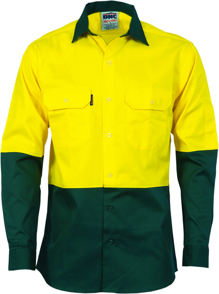 Hi Vis Two Tone Cotton Drill Shirt - Long Sleeve