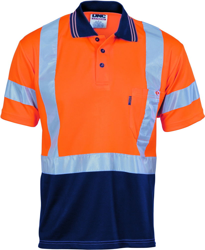 Hi Vis D/N Cool Breathe Polo Shirt With Cross Back R/Tape - Short Sleeve || 3912