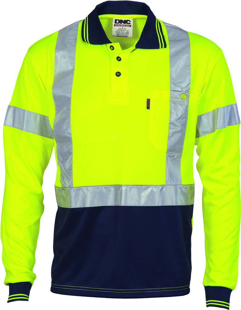 Hi Vis D/N Cool-Breathe Polo Shirt With Cross Back R/Tape - Long Sleeve